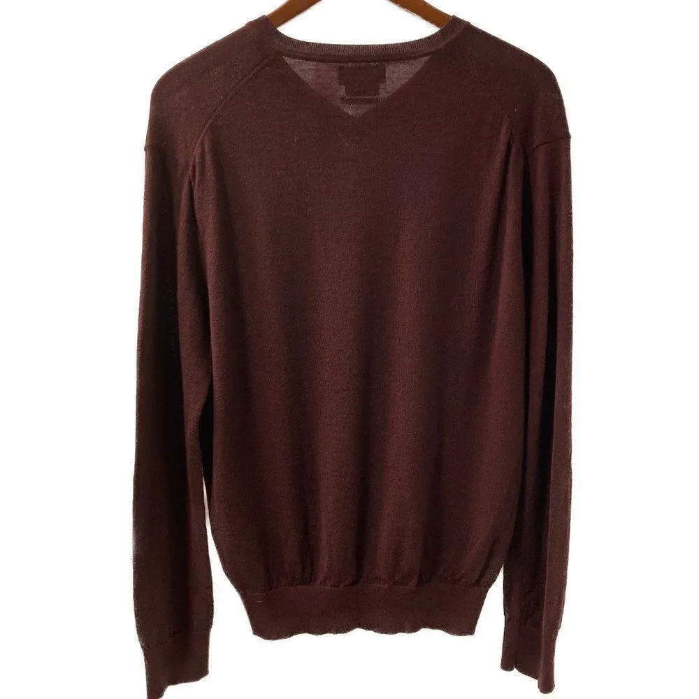Polo Ralph Lauren Maroon Washable Merino Wool V-Neck Sweater Size Medium